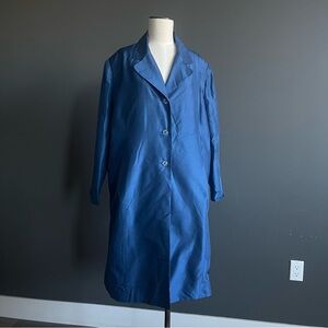 Susan Lucci Silk Trench Coat Blue Long Button Front Pocketed Jacket